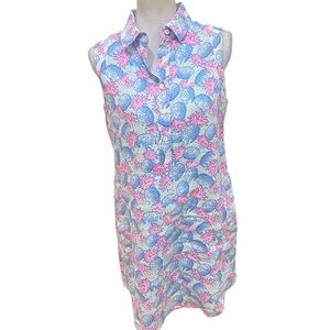 Vineyard vines linen sleeveless shirt dress pink, blue pineapple print dress 8